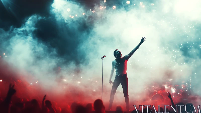 Backlit vocalist silhouetted in cinematic stage fog.