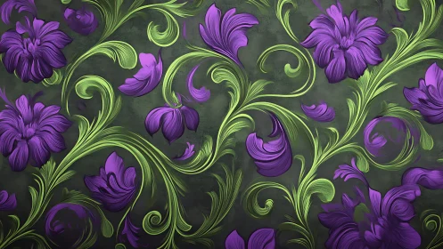 Vibrant Purple Flowers Dance with Lime Green Flourishes