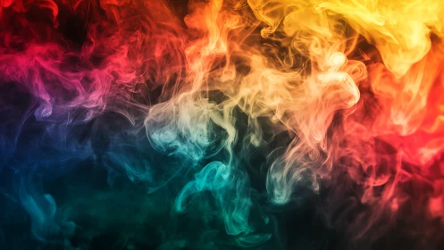 Colorful swirling smoke clouds in a dreamy rainbow glow.