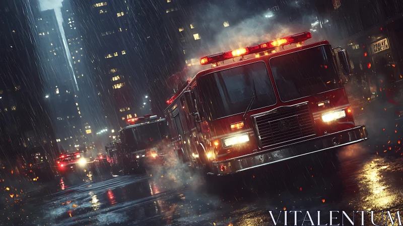 Emergency Response Downtown: Rain-Soaked Urban Nightscape.