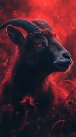 Goat profile rendered in intense red atmospheric lighting