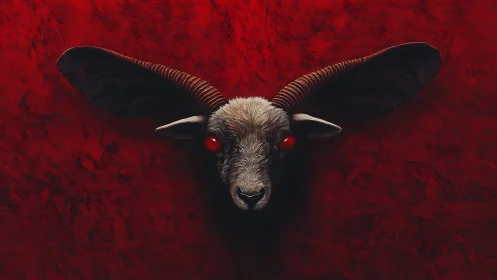 Crimson void ram with abyssal eyes and cathedral horns.