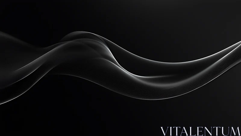 Monochrome abstract wave curves on smooth black background.