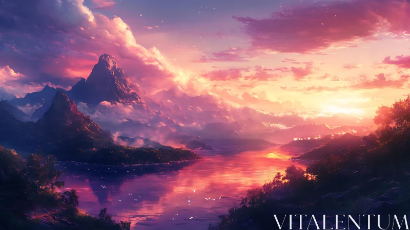Twilight-drenched peaks lean into a molten lavender horizon