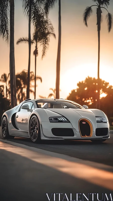 Sunset boulevard hypercar poised under whispering palms.