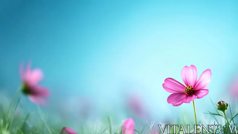 Shallow-depth field renders magenta cosmos flowers with selective focus blur