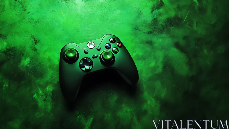 Gaming Controller Emerges from Neon Green Atmospheric Haze