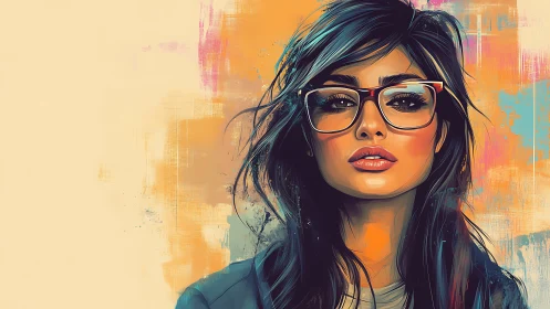 Digital portrait of stylish woman with oversized glasses.