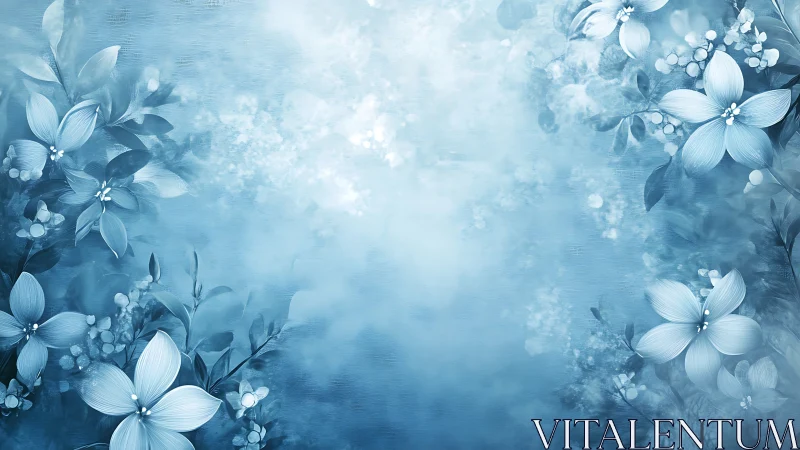 Ethereal Blue Floral Composition with Bokeh Background.