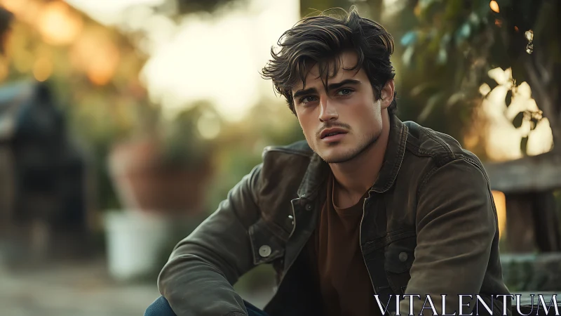 Golden hour portrait of a thoughtful young man outdoors.