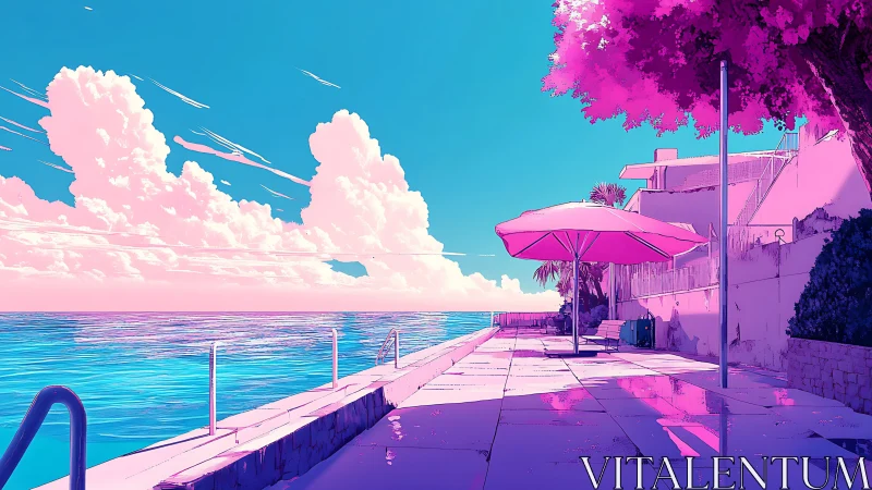 Dreamy seaside walkway invites a quiet, colorful escape