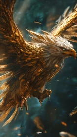 Majestic golden griffin soars through glowing stormlight