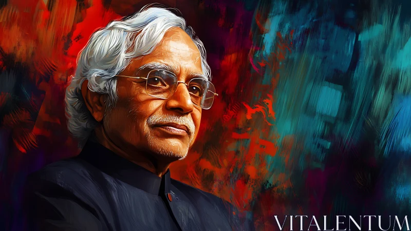 Elder statesman gazes through firelit colors of memory.