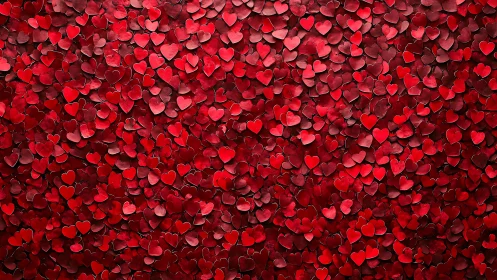 Three-dimensional arrangement of red heart-shaped forms with varied surface depths and lighting