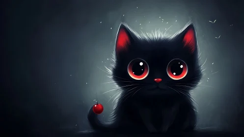 Black Cat with Glowing Red Eyes and Orb.