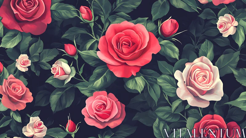 Crimson Roses Dance Against Midnight: A Floral Celebration