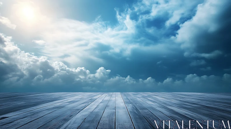 Quiet Skydeck of Sunlit Clouds and Endless Blue Horizon.