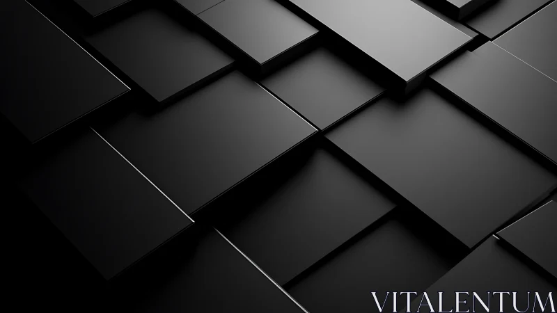 Layered black panels in minimalist geometric depth study.