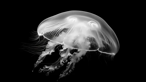 Monochrome gelatinous medusa in high contrast optical isolation.
