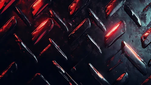 Riveted metal plate glows with intense red highlights.