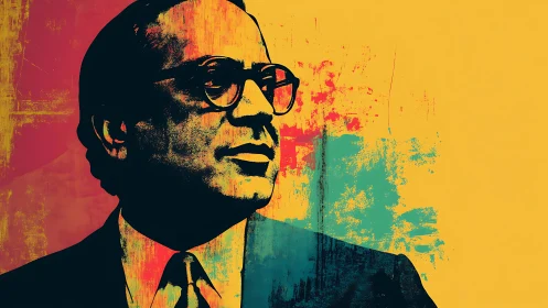 Bold portrait silhouette in high-contrast pop colors.