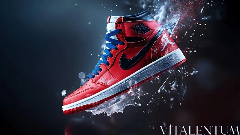 Dynamic red basketball sneaker rendered with high-gloss materials and liquid impact