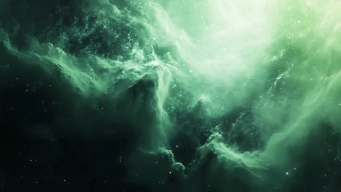 Emerald nebula tides swirling through luminous cosmic mist.