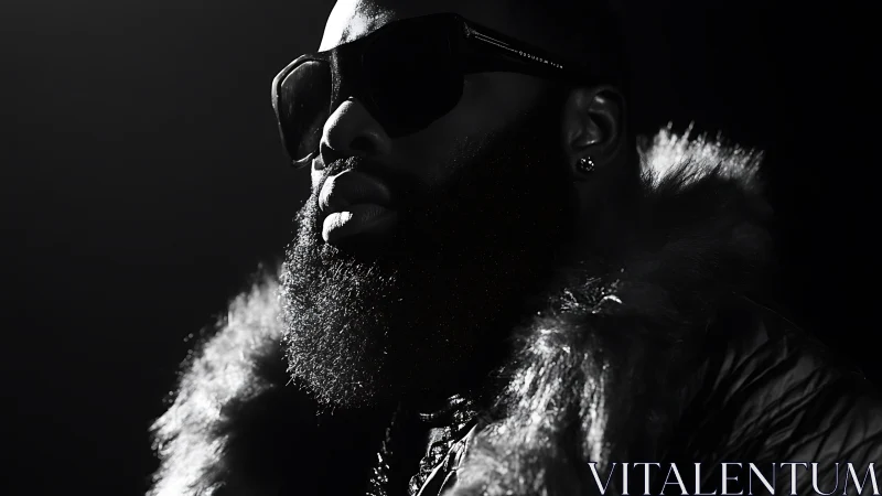 Midnight monarch in fur and shades studies the spotlight.