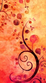 Floral vines curl upward across a warm abstract sunset