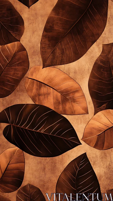 Copper-toned botanical relief with etched leaf venation pattern.