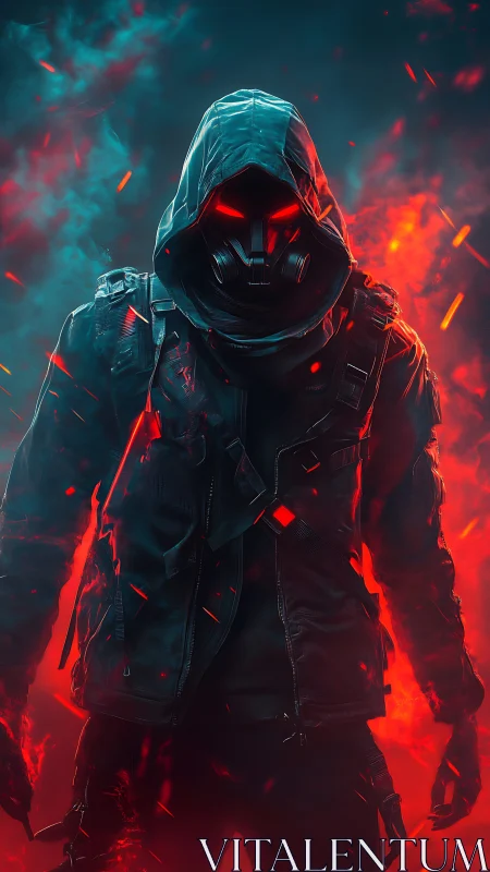 Cyberpunk hooded enforcer in incendiary dual-tone lighting.