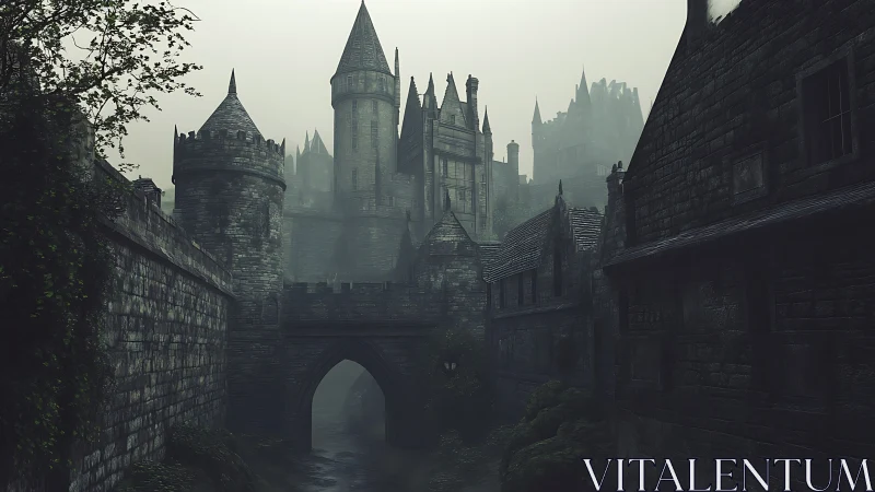 Medieval stone castle complex rises above narrow gated river