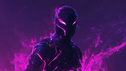 Voidlit vigilante in neon magma armor of ultraviolet fire.