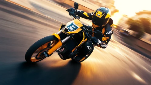 Golden hour street racer carving curves in glowing light.