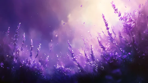 Lavender Field in Soft Focus Light. Atmospheric.