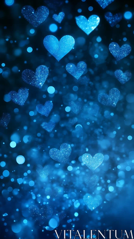 Luminous Blue Hearts: Digital Particle Bokeh Composition.