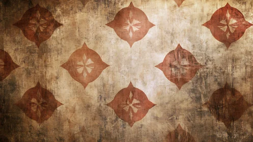 Distressed diamond motif pattern appears on aged surface