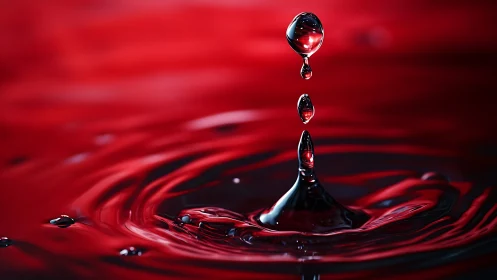 Crimson liquid droplet rises in a dramatic macro splash scene