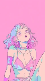 Chromatic pastel anime portrait under saturated pink field.