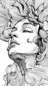 Serene linework portrait drifting into a quiet dreamscape.
