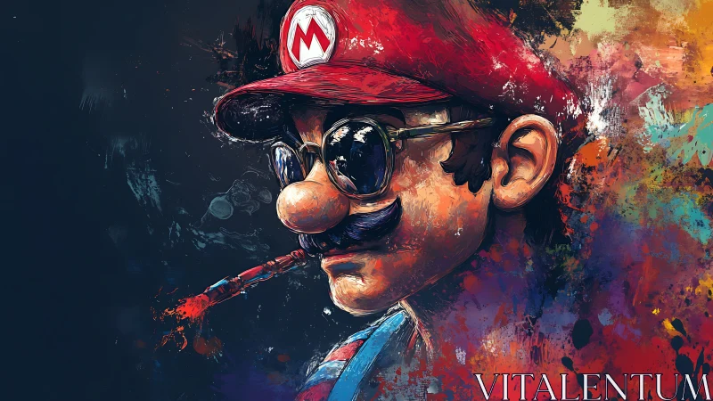 Streetwise mustached hero in a splashy color storm.