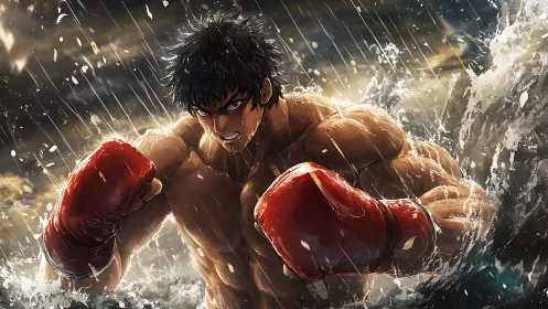 Rain-Soaked Boxer's Resolve Ignites Through Tempest Fury.