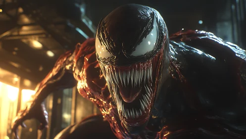 Teeth like city skylines snarl from a glistening predator