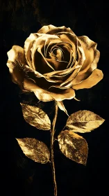 High-contrast metallic gold rose on deep black backdrop render