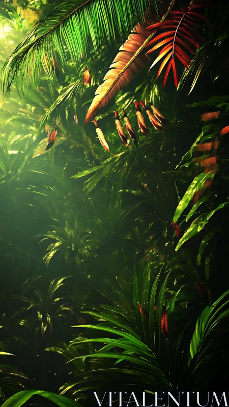 Sun-dappled jungle canopy glowing with lush green magic.