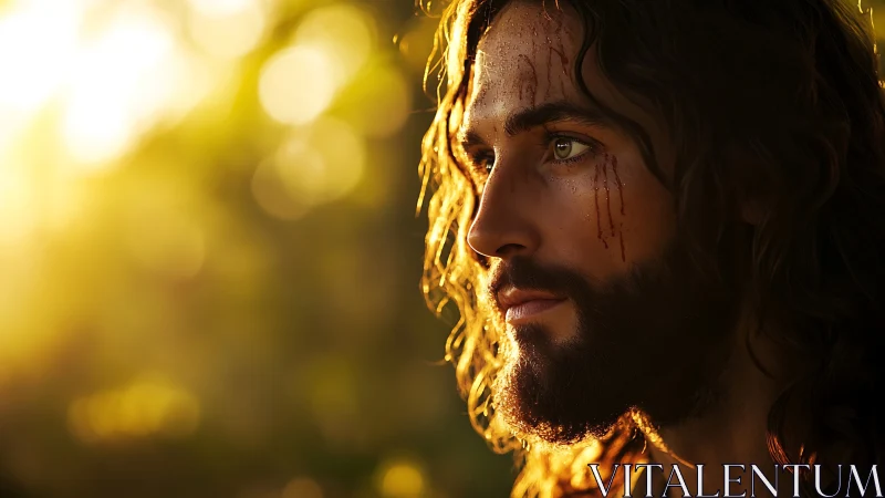 Backlit bearded man in contemplative profile under golden light