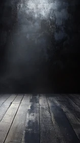 Dark wooden studio floor under moody directional light.