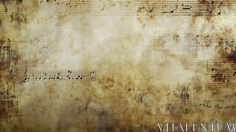 Aged parchment staff carries fading handwritten music lines.
