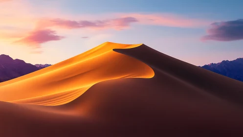 Sunlit dune blade slicing twilight’s painted desert sky.