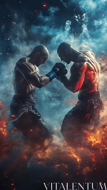 Boxing Match: Two Fighters Engaged in Combat Amid Explosive Energy.